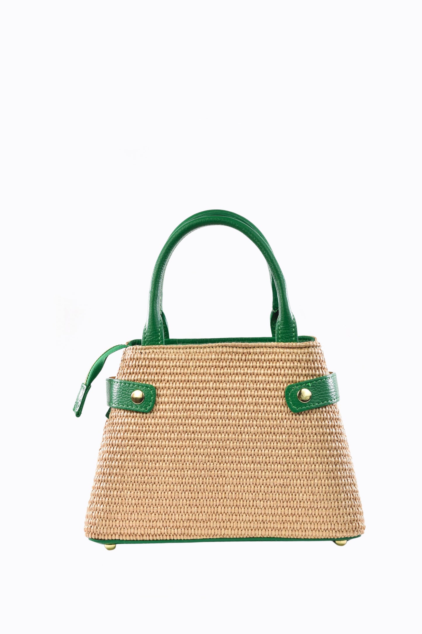 BORSA MYRA IN PELLE E RAFFIA VERDE