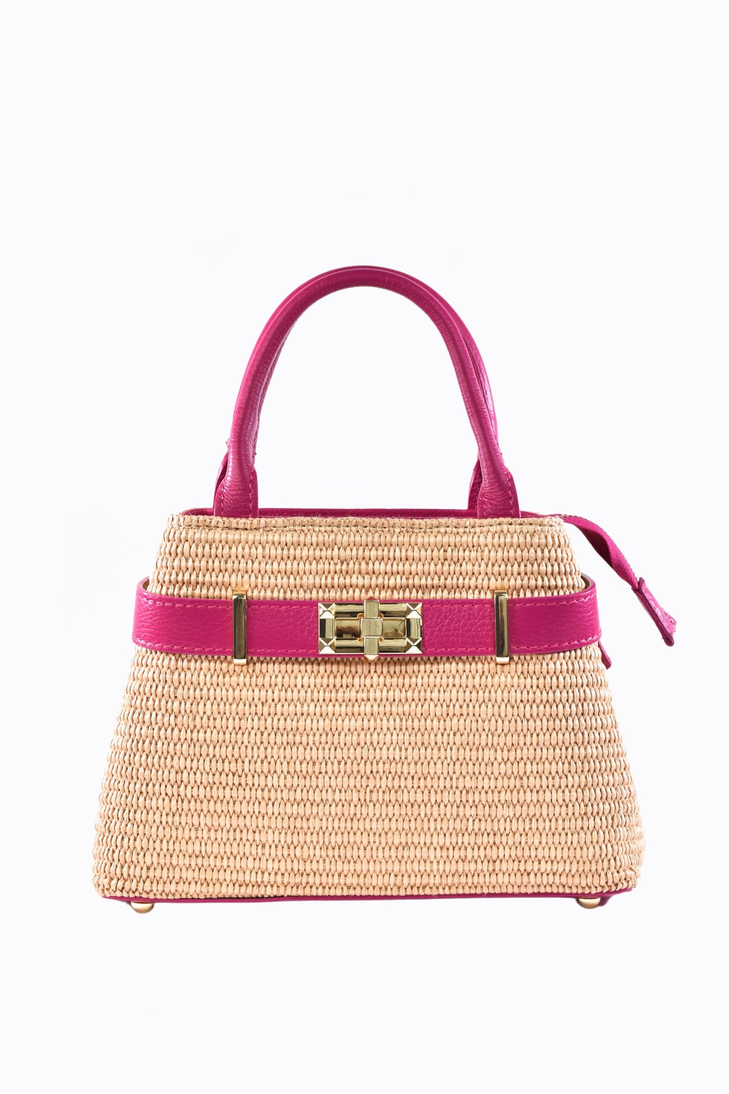 BORSA MYRA IN PELLE E RAFFIA FUXIA