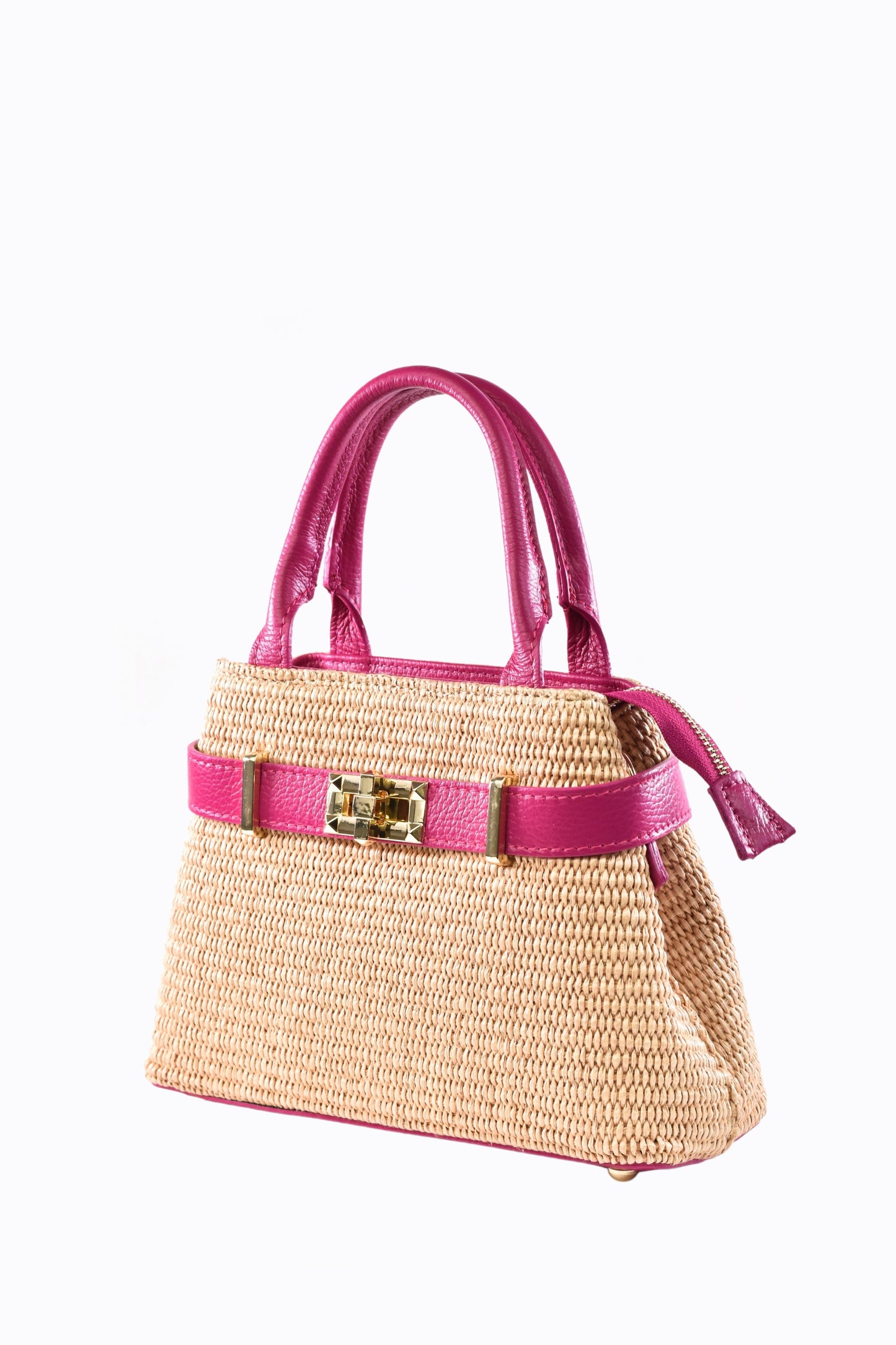 BORSA MYRA IN PELLE E RAFFIA FUXIA