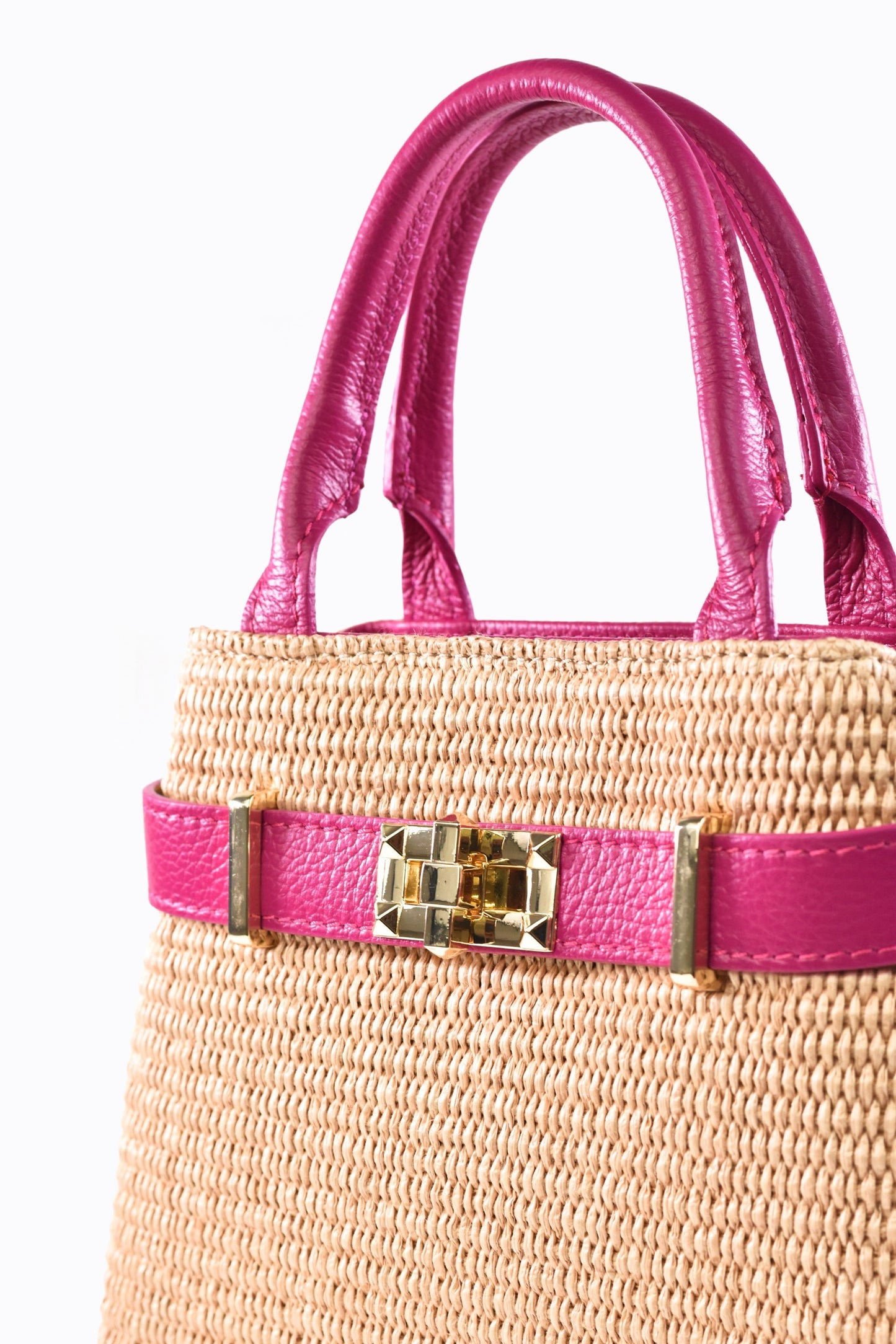 BORSA MYRA IN PELLE E RAFFIA FUXIA