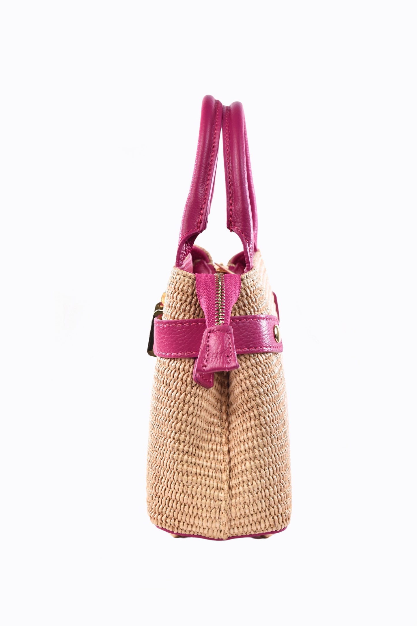 BORSA MYRA IN PELLE E RAFFIA FUXIA