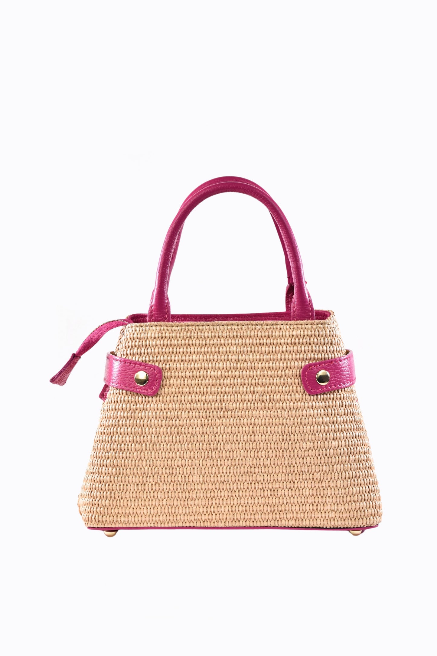 BORSA MYRA IN PELLE E RAFFIA FUXIA