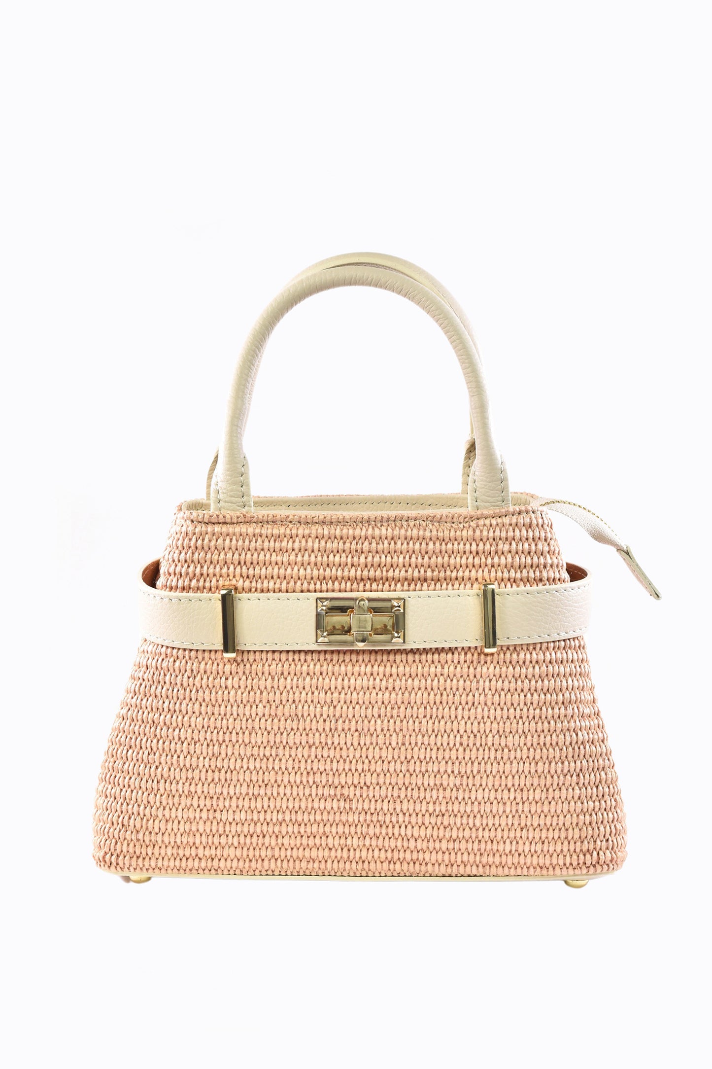 BORSA MYRA IN PELLE E RAFFIA BEIGE