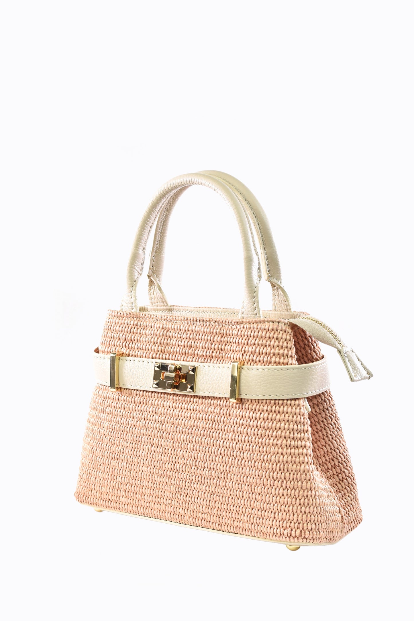 BORSA MYRA IN PELLE E RAFFIA BEIGE