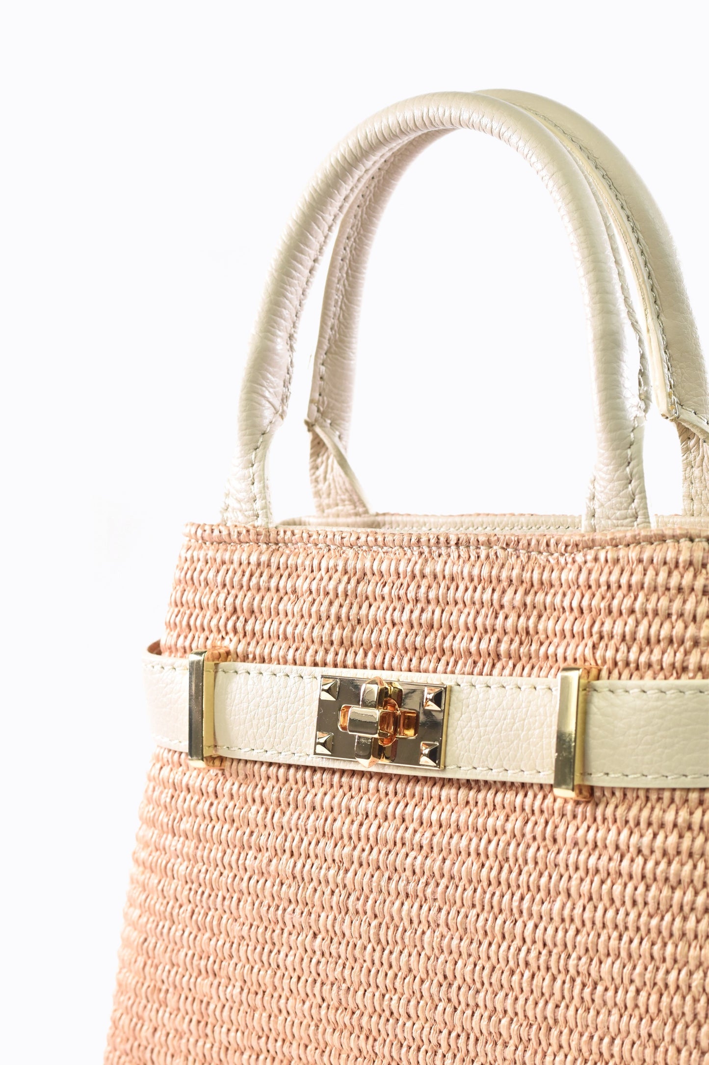 BORSA MYRA IN PELLE E RAFFIA BEIGE