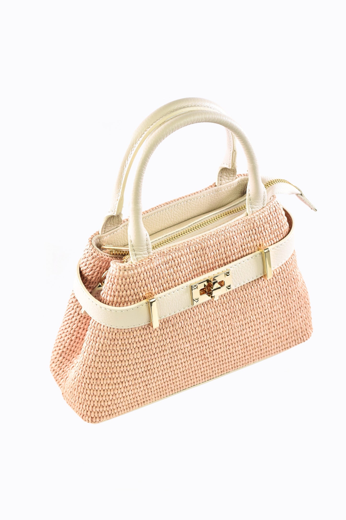 BORSA MYRA IN PELLE E RAFFIA BEIGE