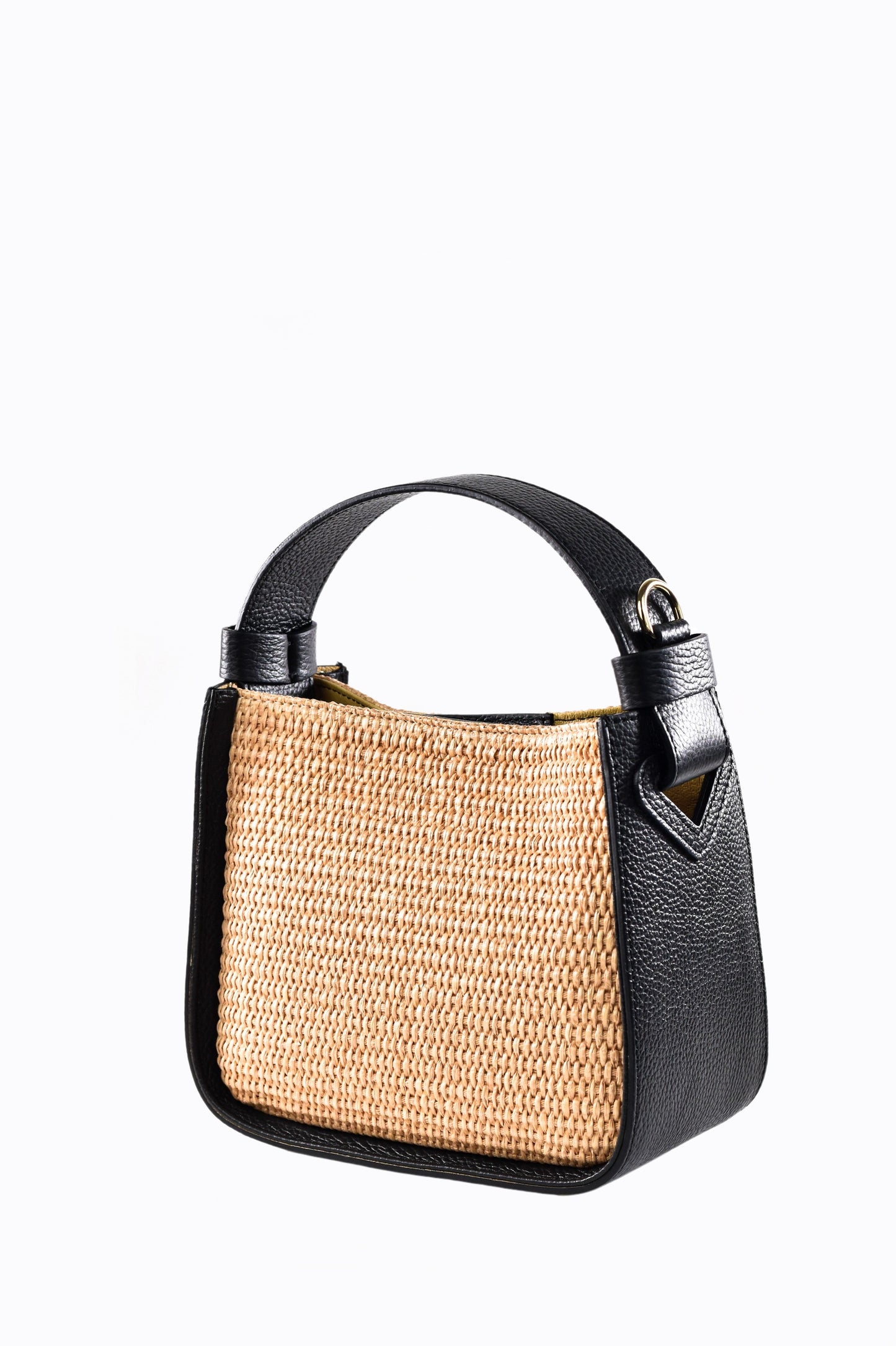 BORSA THEA IN PELLE E RAFFIA NERA