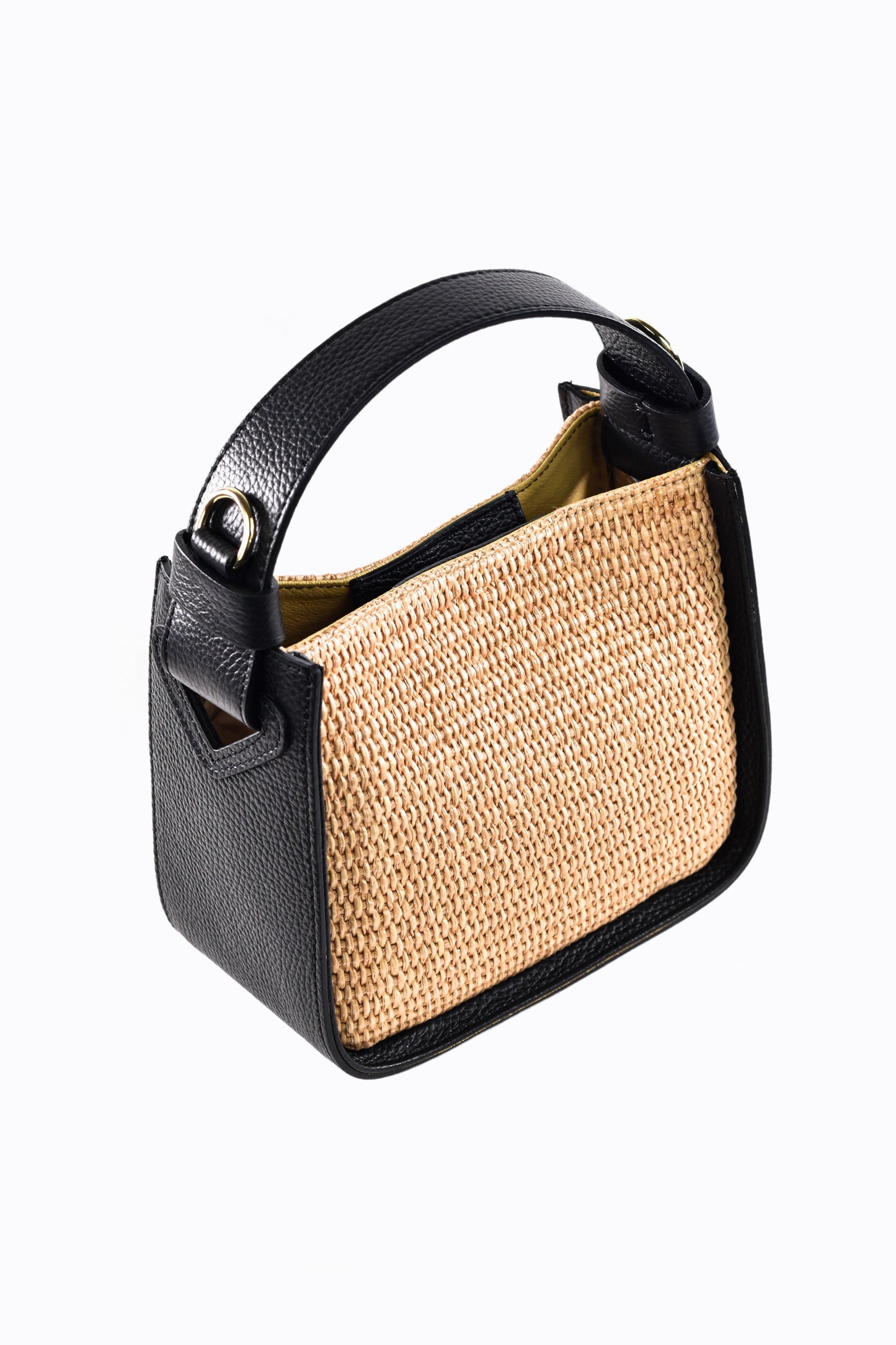 BORSA THEA IN PELLE E RAFFIA NERA