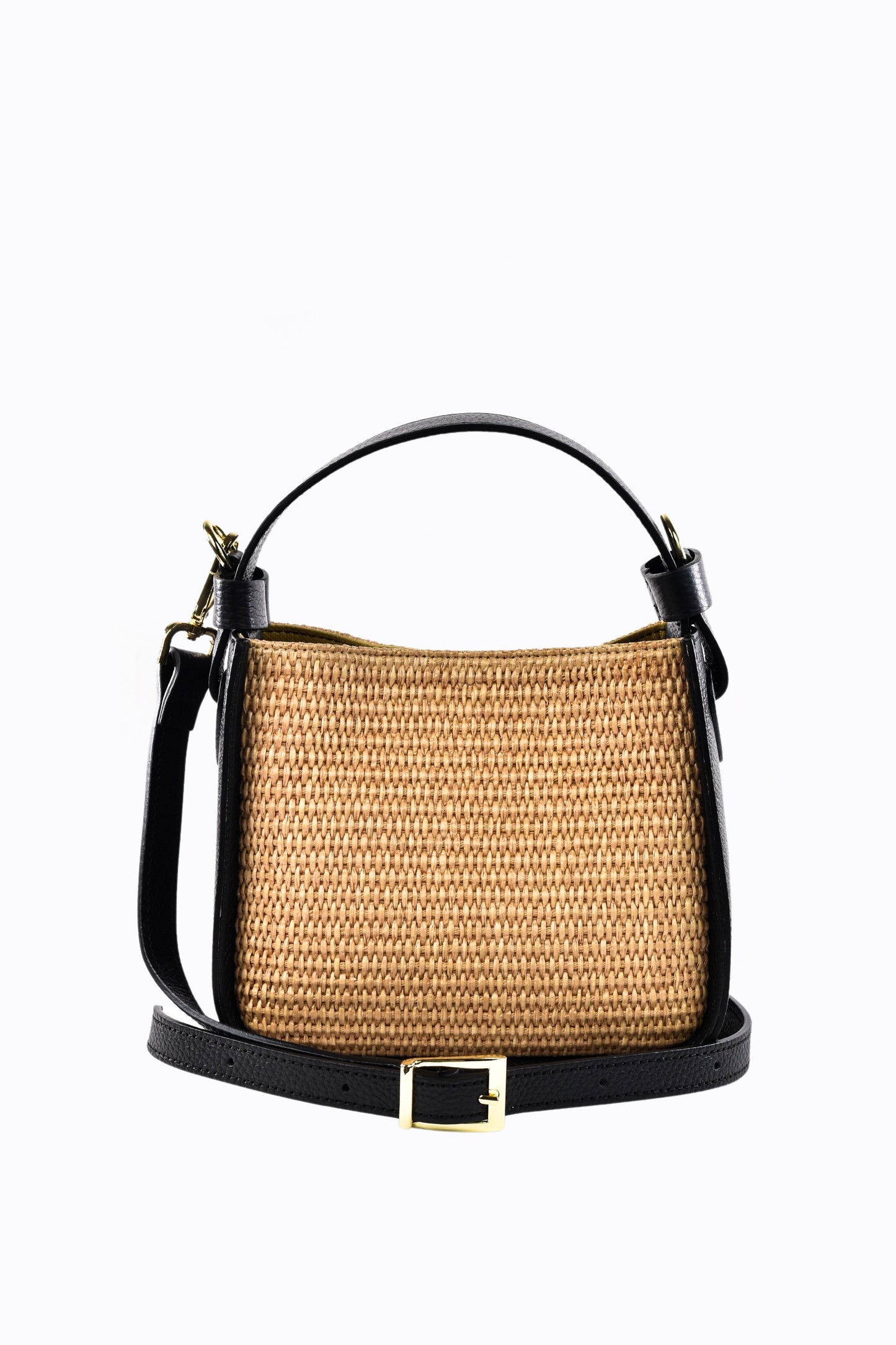 BORSA THEA IN PELLE E RAFFIA NERA