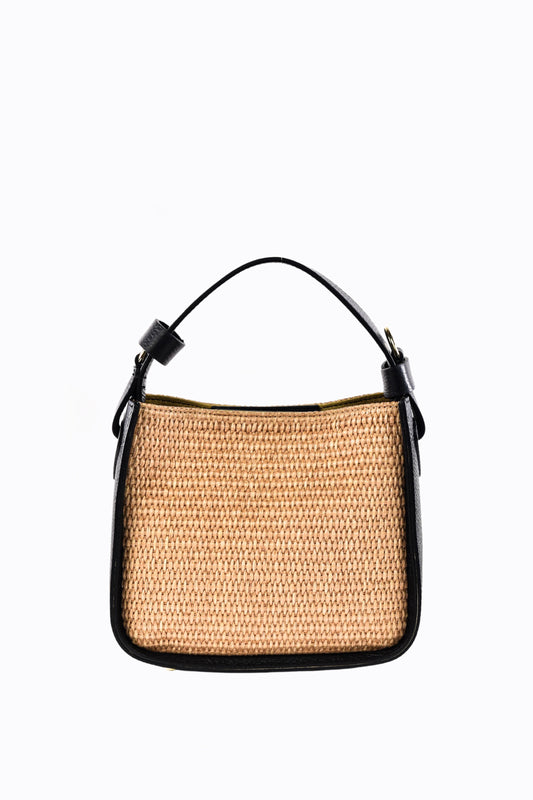 BORSA THEA IN PELLE E RAFFIA NERA