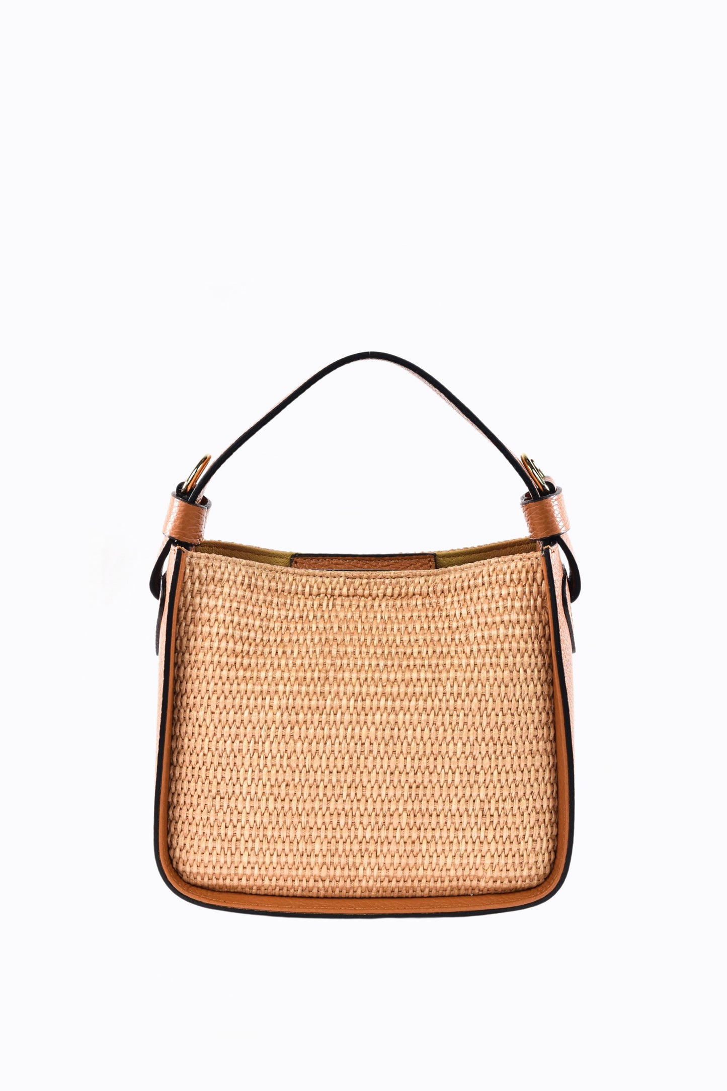 BORSA THEA IN PELLE E RAFFIA CUOIO