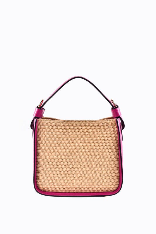 BORSA THEA IN PELLE E RAFFIA FUXIA