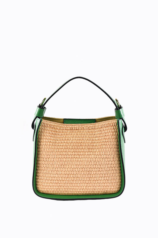 BORSA THEA IN PELLE E RAFFIA VERDE