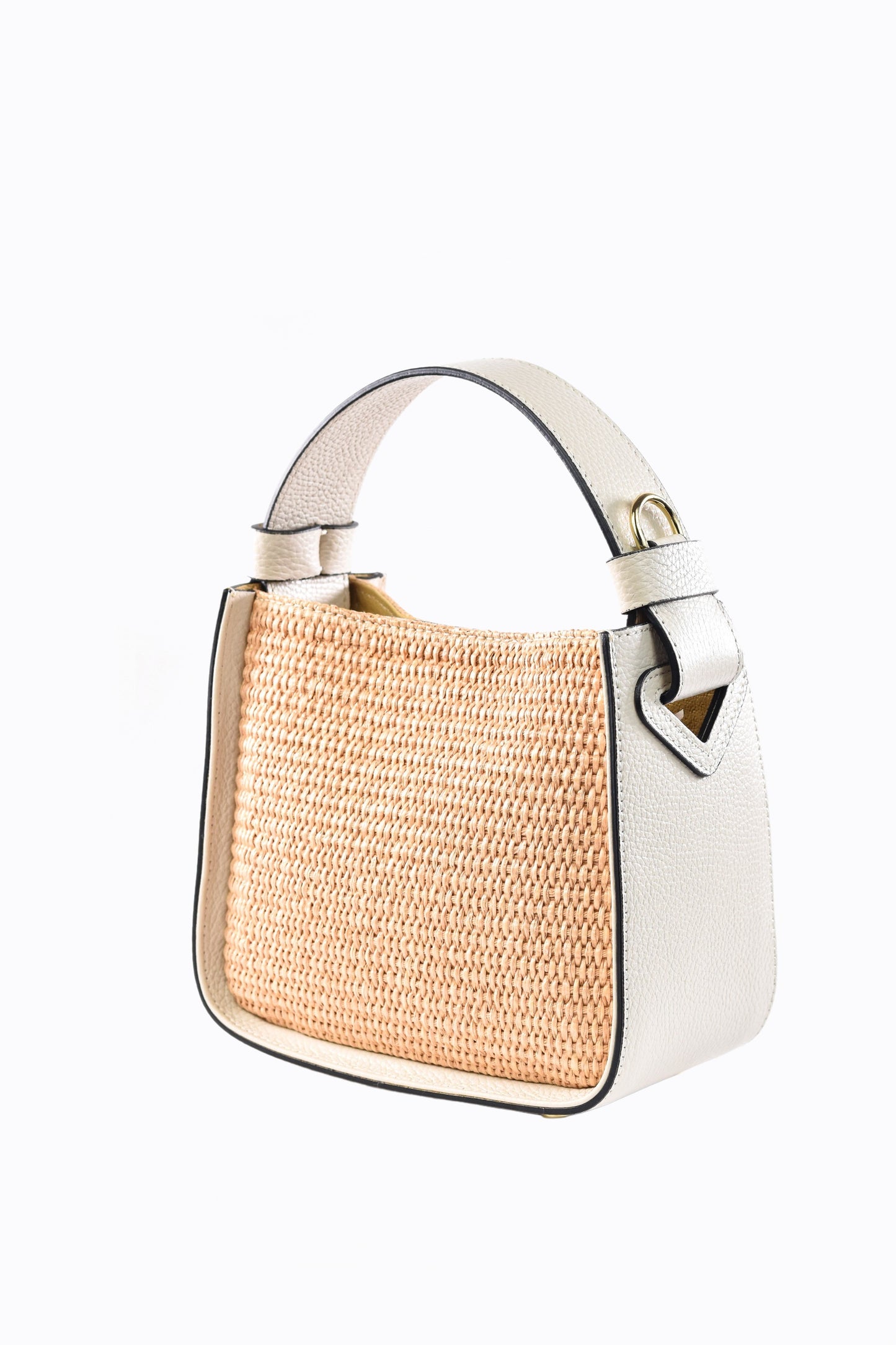 BORSA THEA IN PELLE E RAFFIA BEIGE