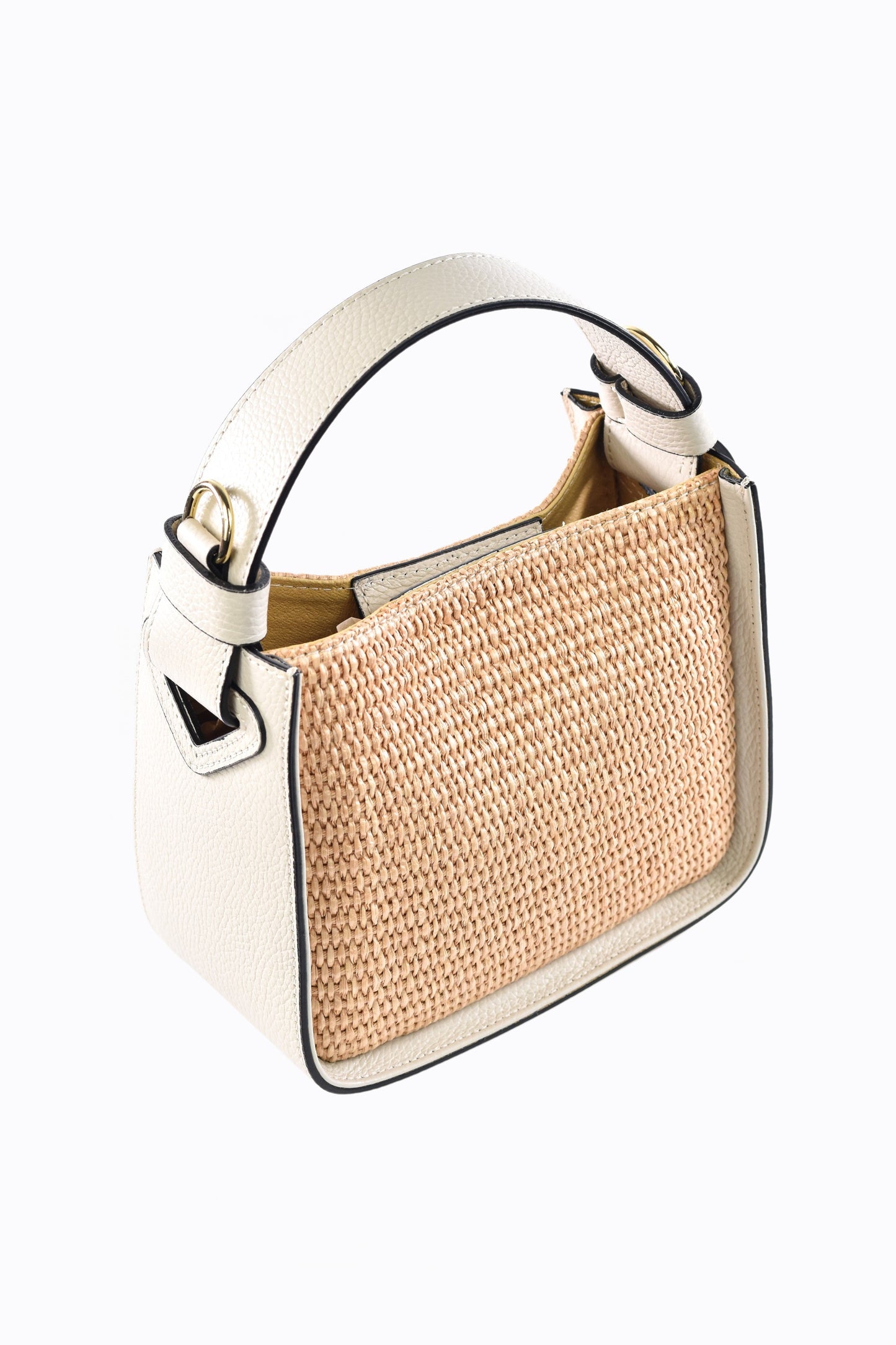 BORSA THEA IN PELLE E RAFFIA BEIGE