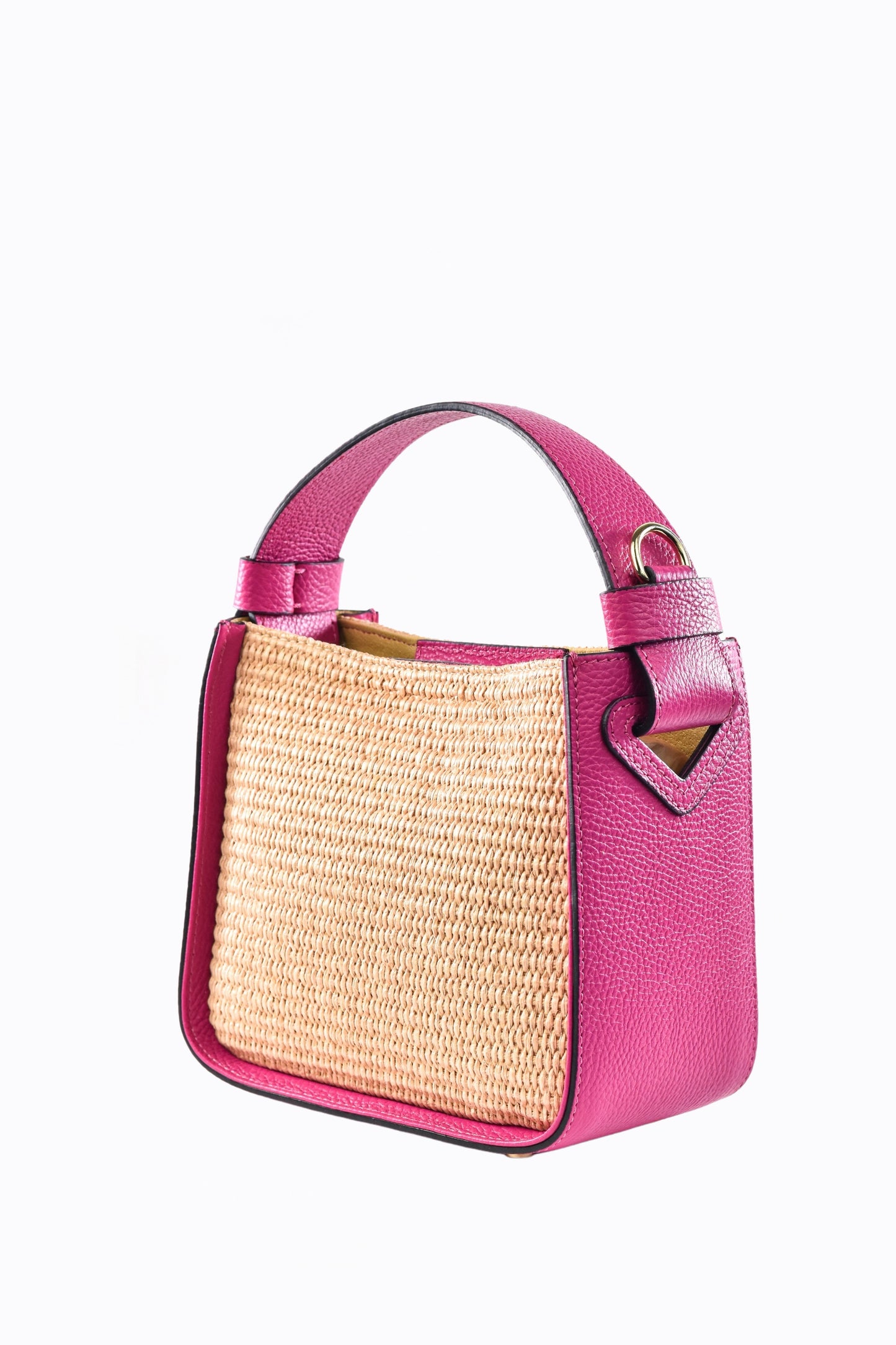 BORSA THEA IN PELLE E RAFFIA FUXIA