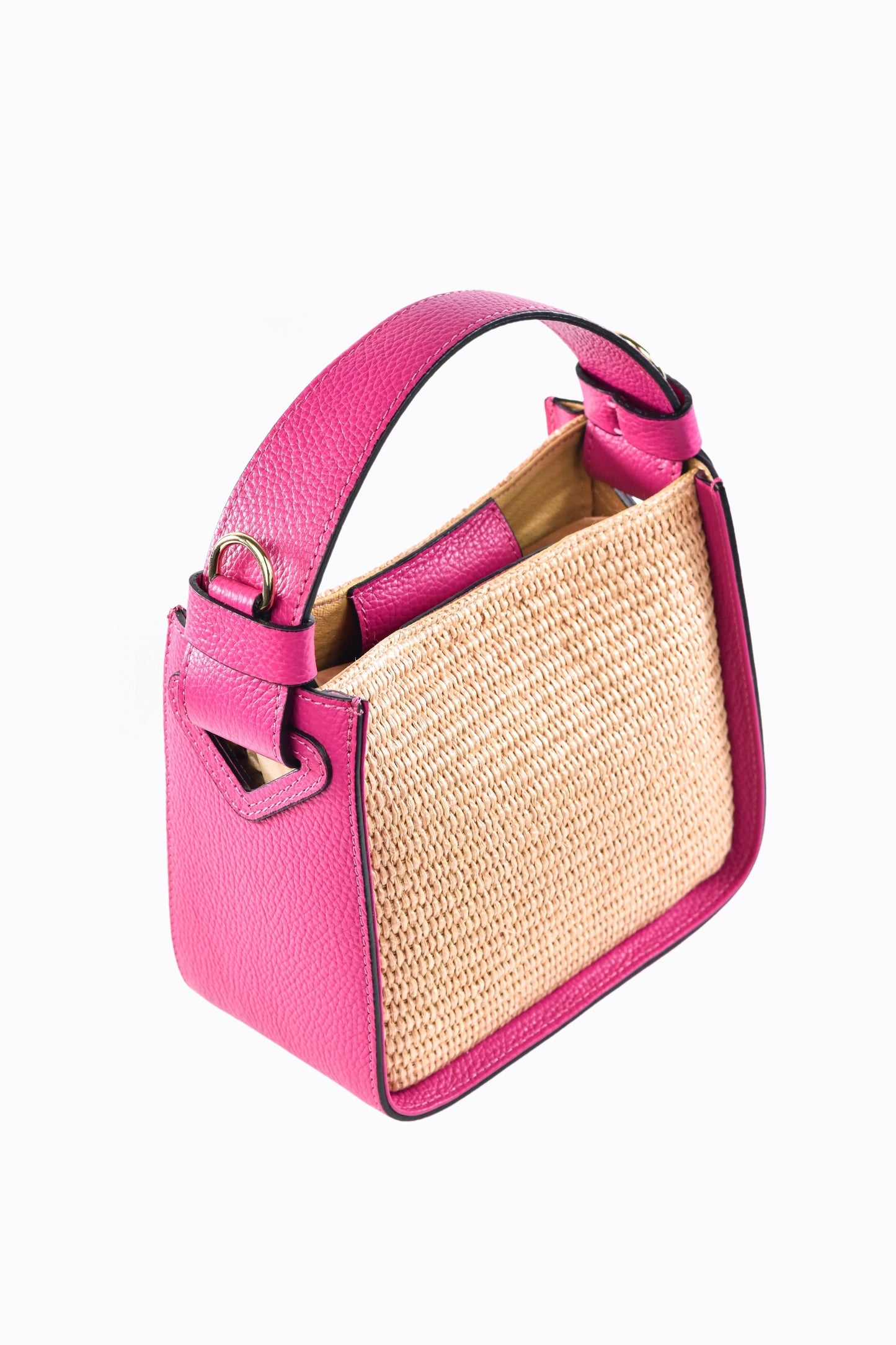 BORSA THEA IN PELLE E RAFFIA FUXIA