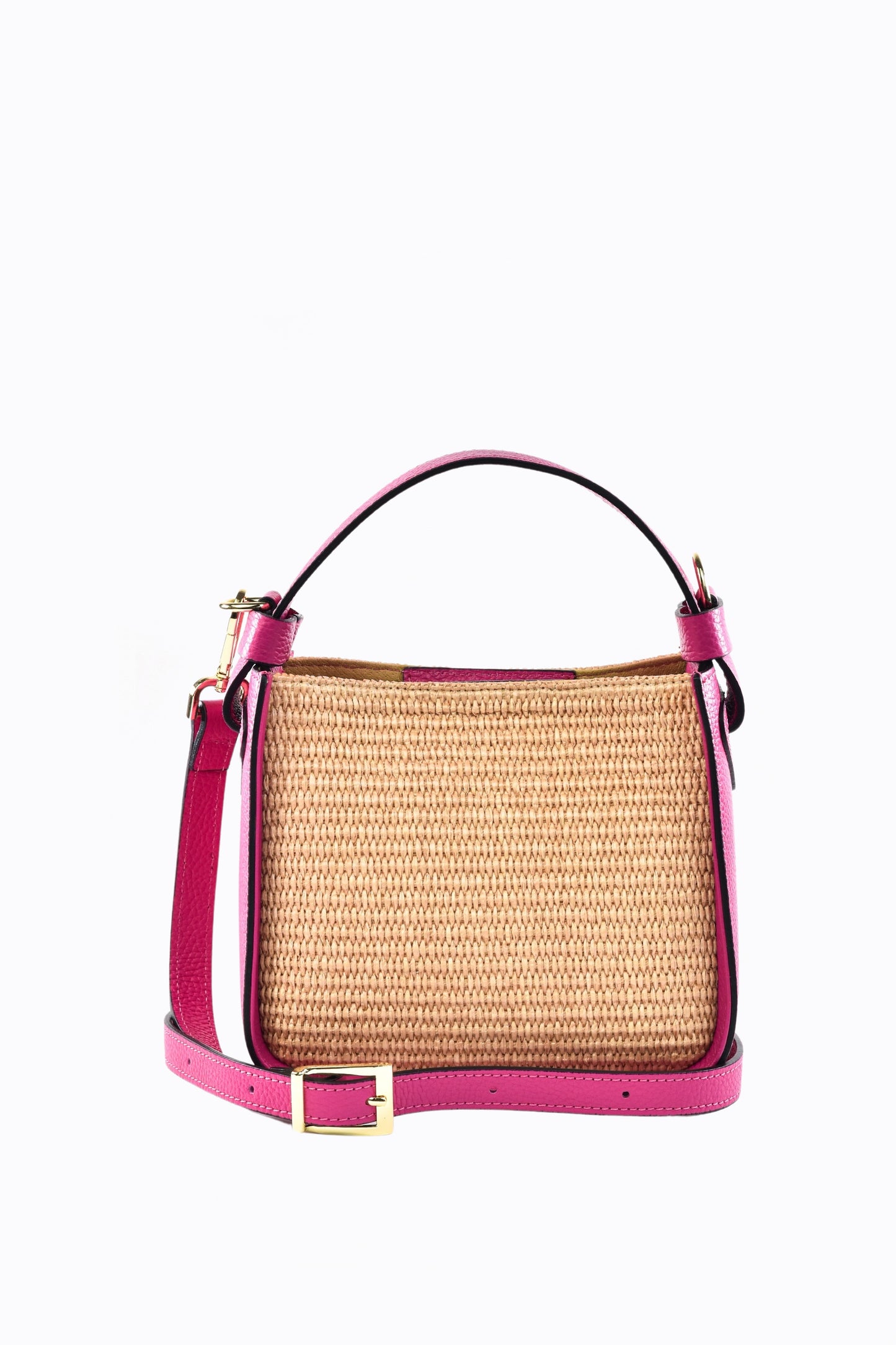 BORSA THEA IN PELLE E RAFFIA FUXIA