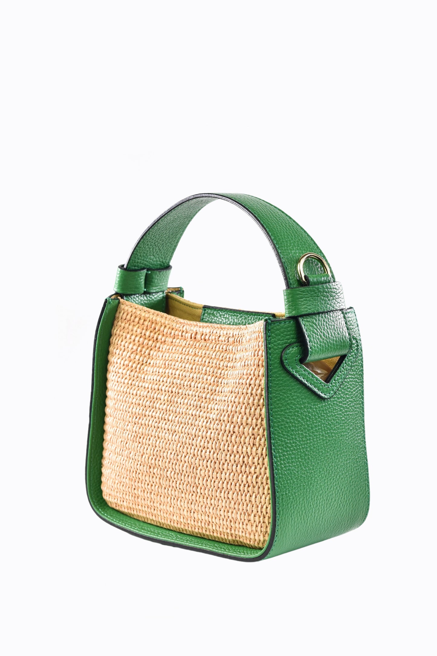 BORSA THEA IN PELLE E RAFFIA VERDE