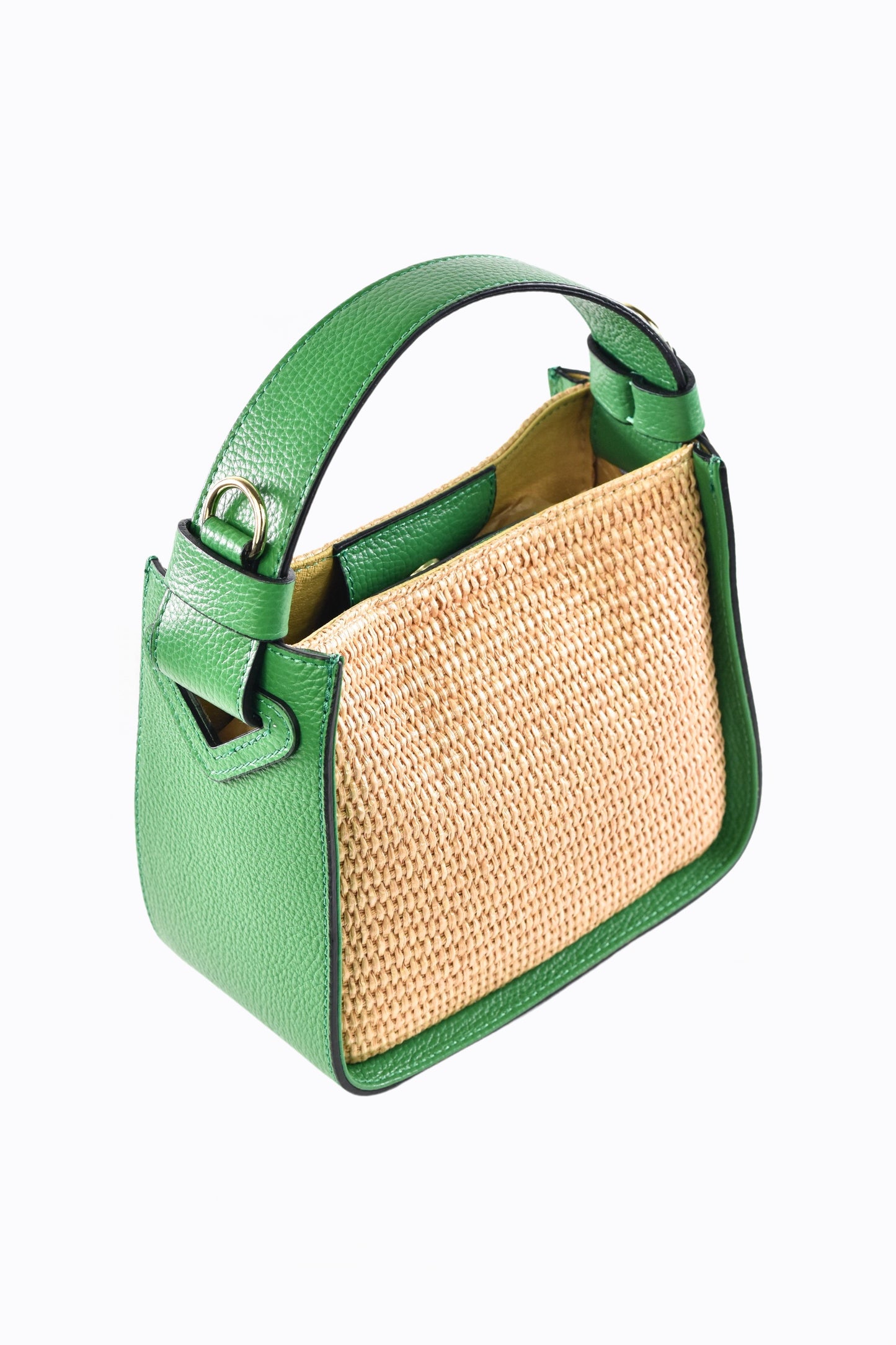 BORSA THEA IN PELLE E RAFFIA VERDE