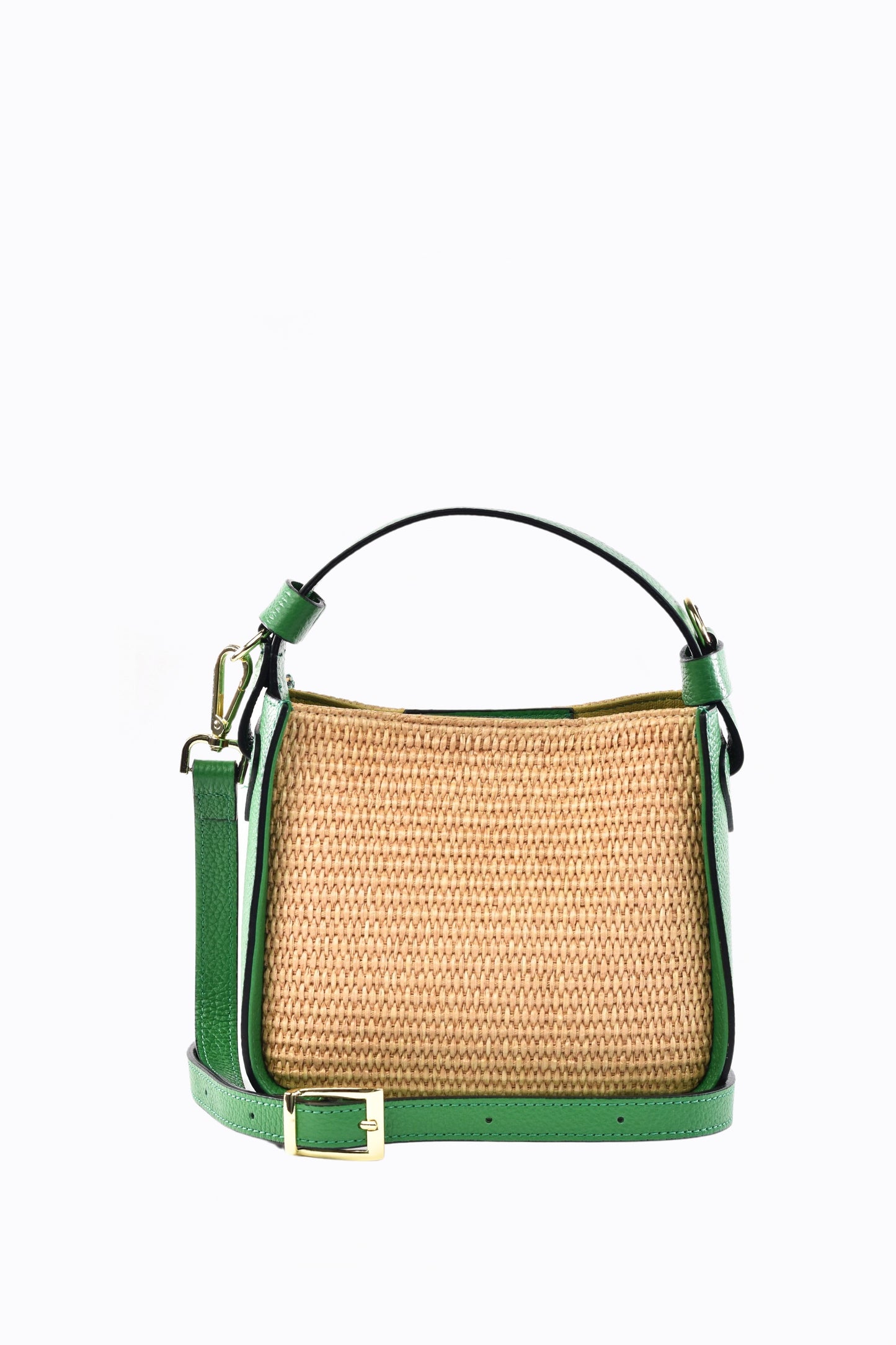 BORSA THEA IN PELLE E RAFFIA VERDE