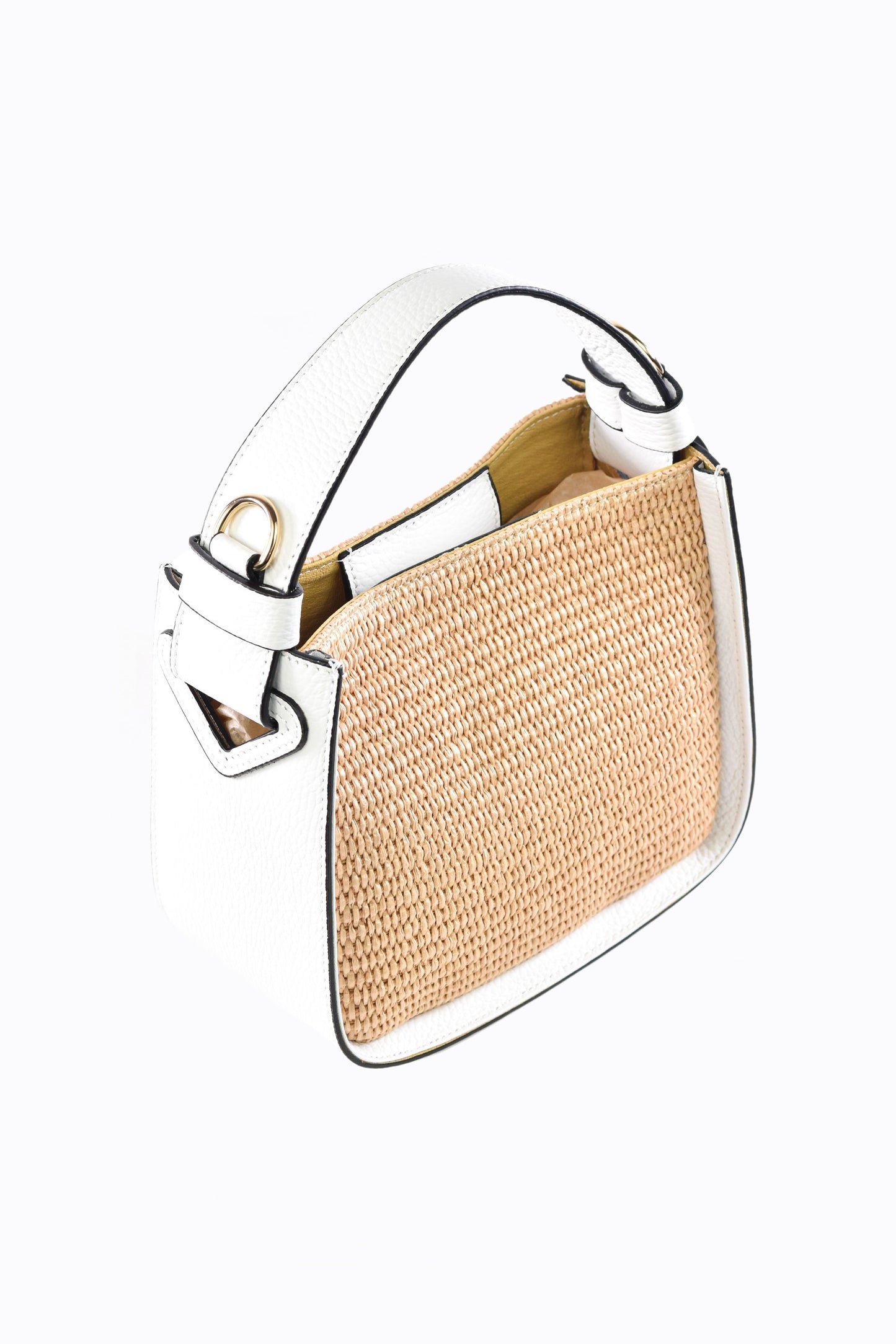 BORSA THEA IN PELLE E RAFFIA BIANCA