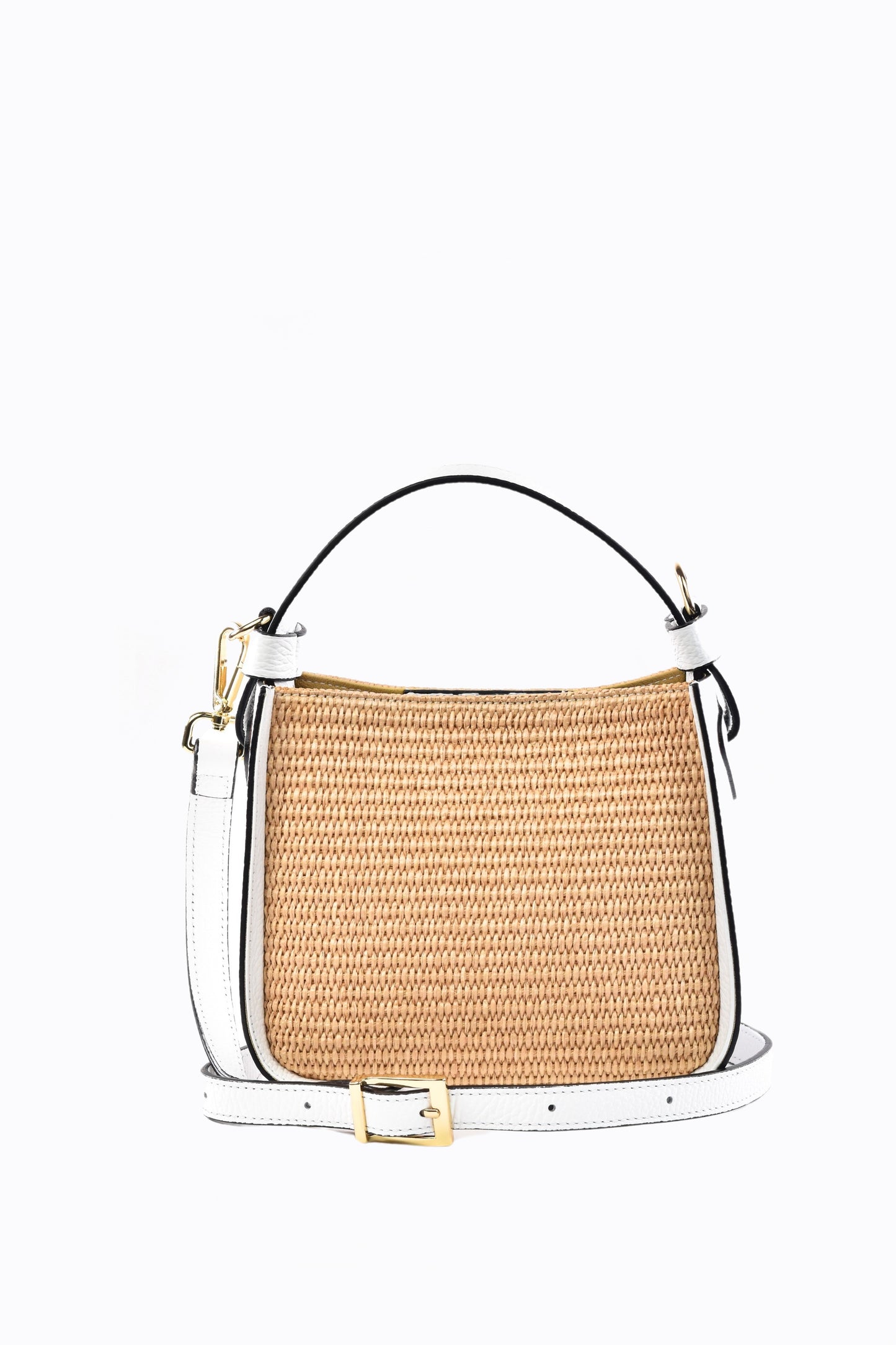 BORSA THEA IN PELLE E RAFFIA BIANCA