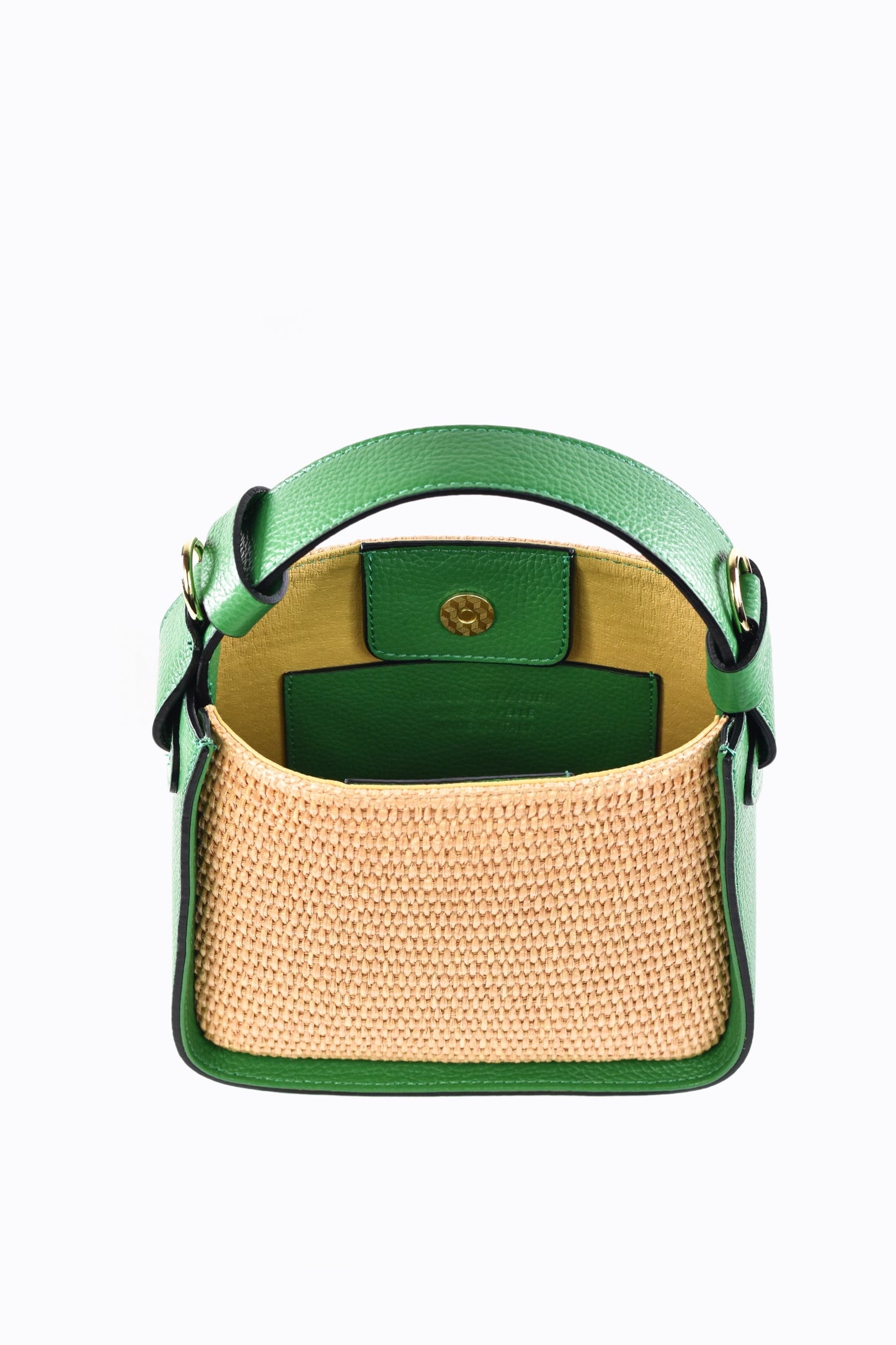 BORSA THEA IN PELLE E RAFFIA VERDE