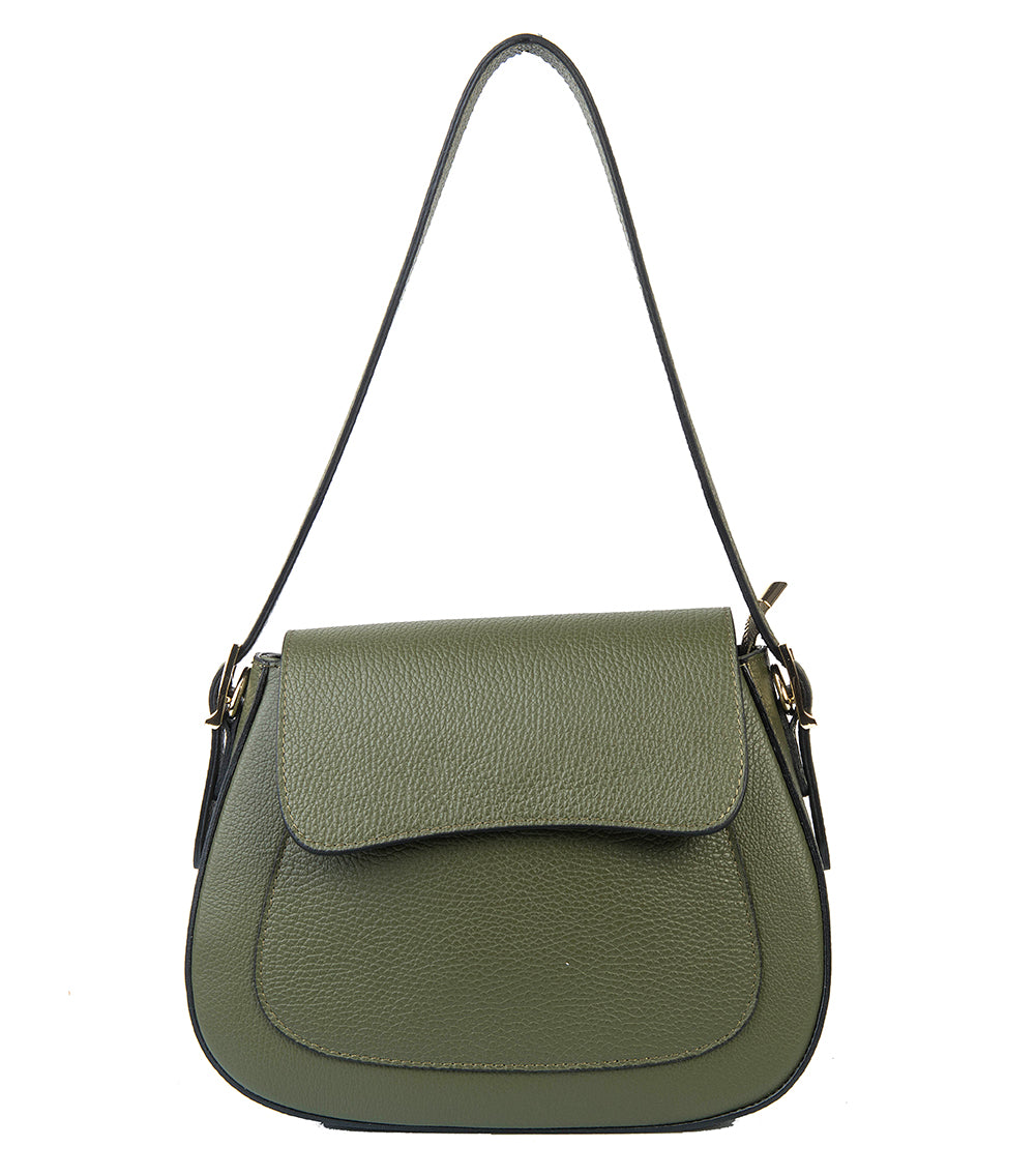 BORSA ELISA IN PELLE VERDE MILITARE