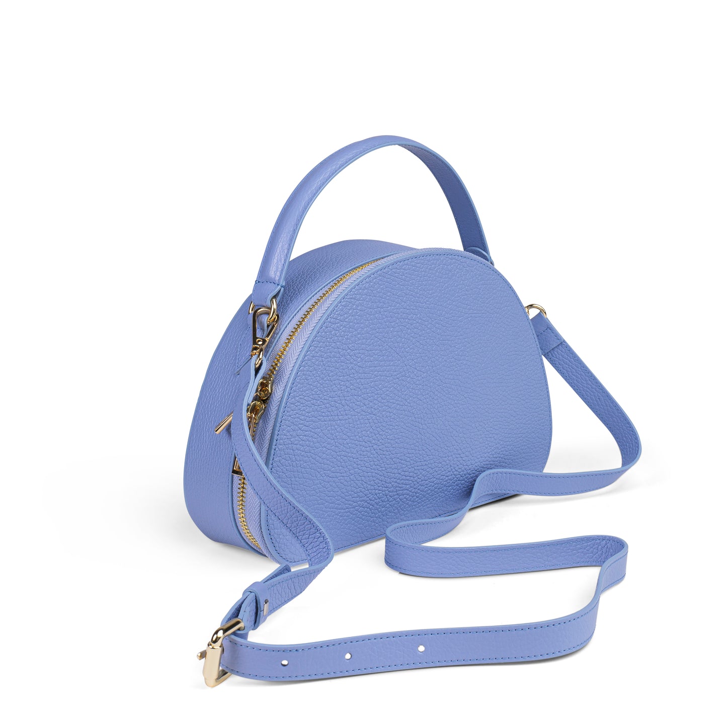 BORSA HALF MOON IN VERA PELLE MEDIA AZZURRO