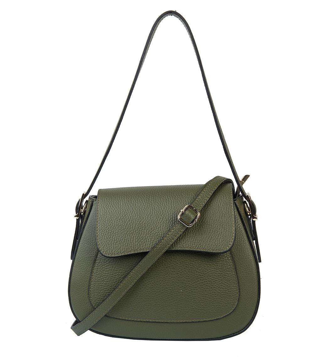 BORSA ELISA IN PELLE VERDE MILITARE