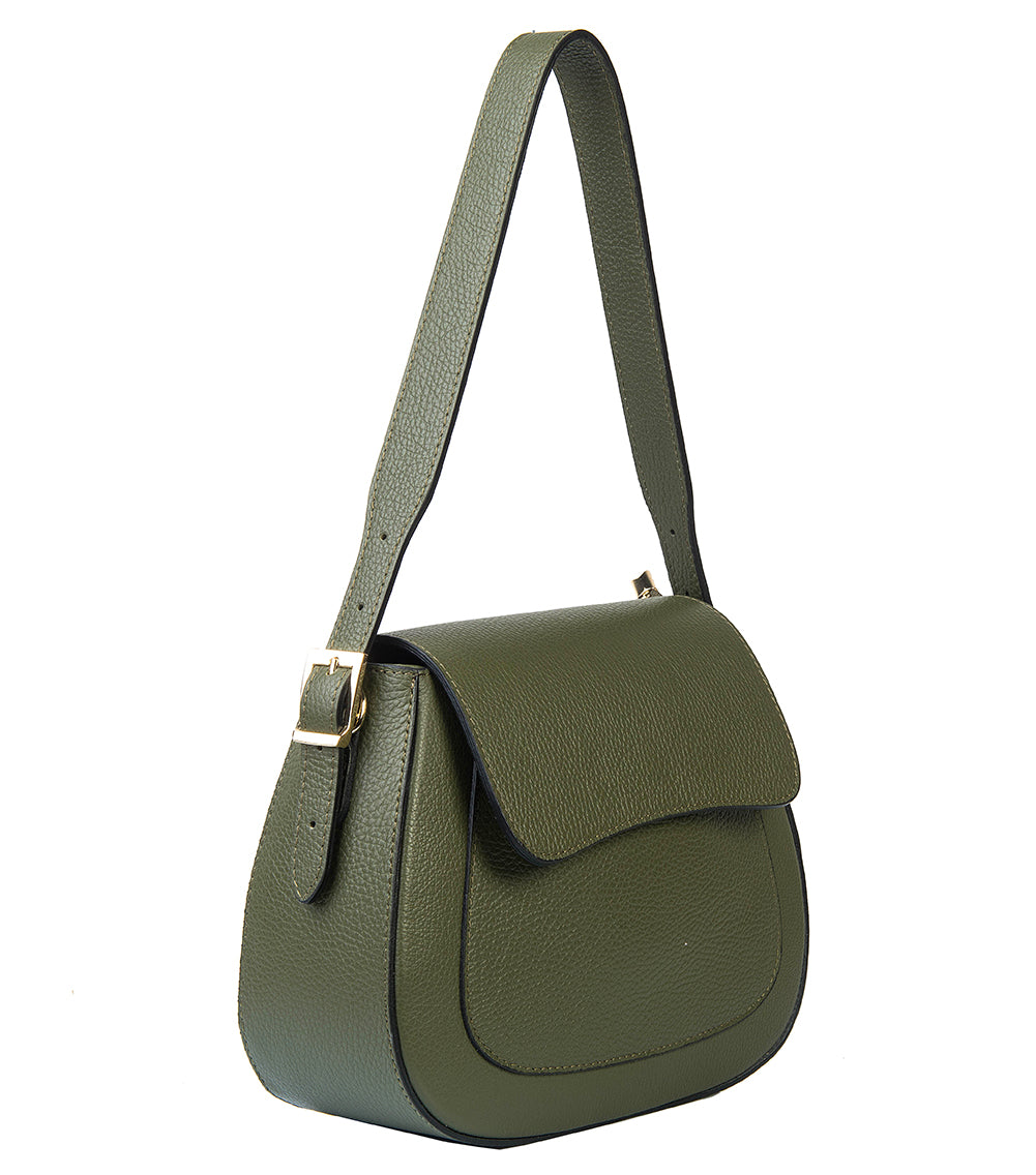 BORSA ELISA IN PELLE VERDE MILITARE