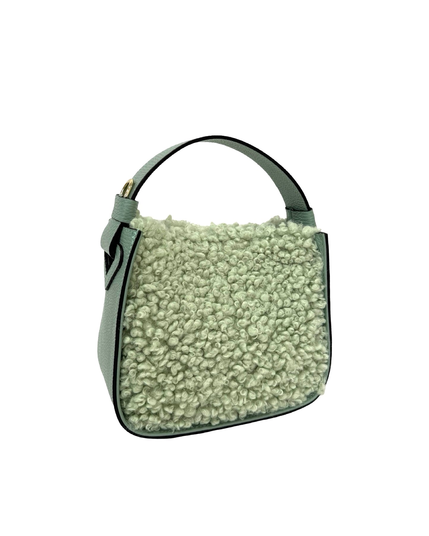 BORSA THEA IN PELLE E TEDDY SINTETICA VERDE MENTA