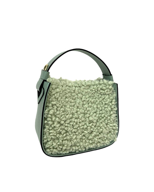 BORSA THEA IN PELLE E TEDDY SINTETICA VERDE MENTA