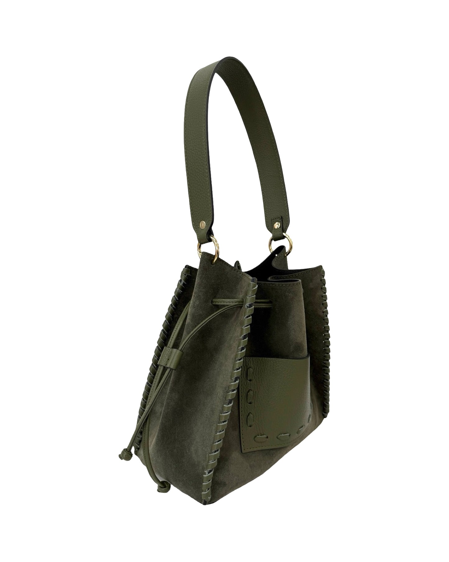 BORSA IMMA IN PELLE E CAMOSCIO VERDE MILITARE