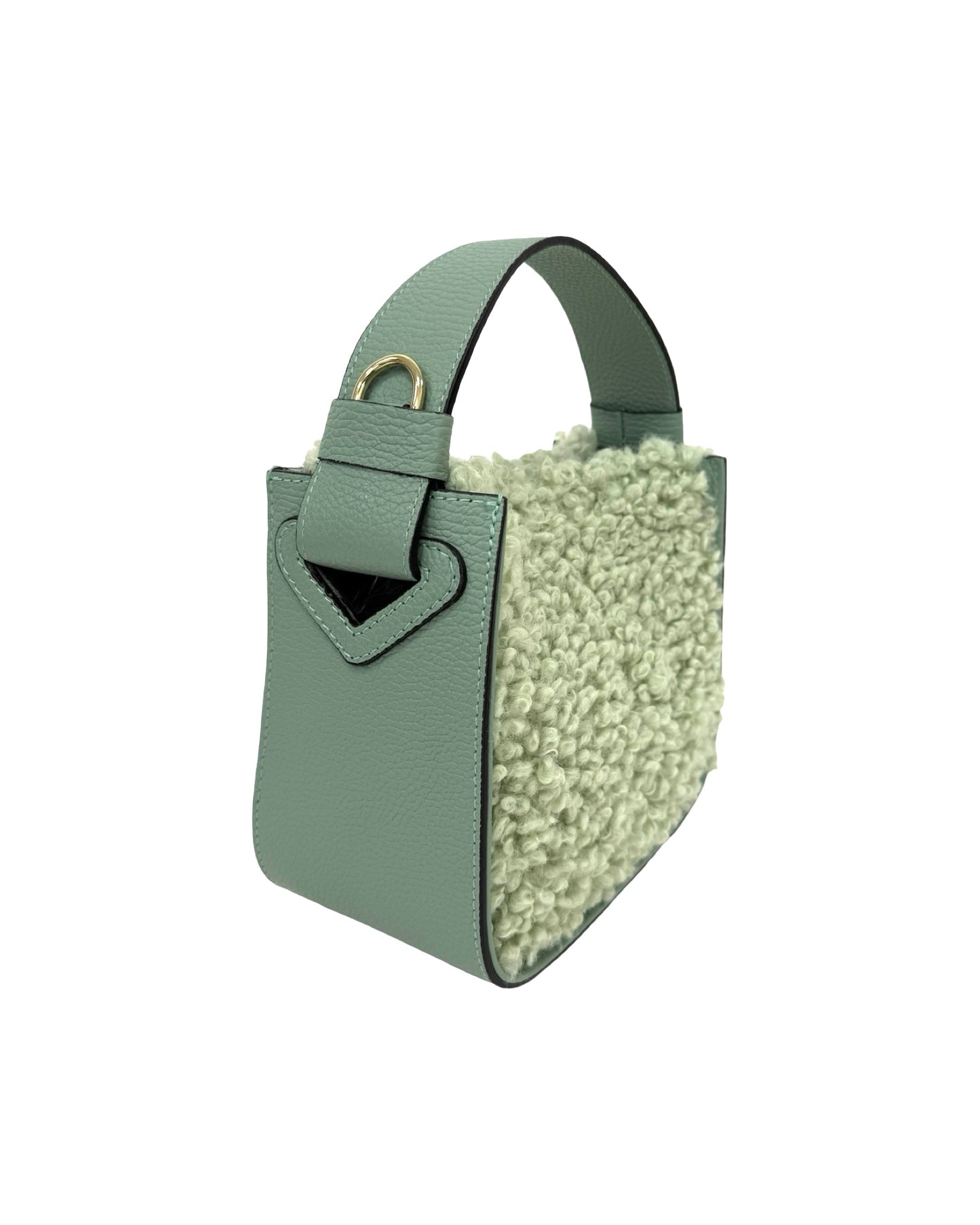 BORSA THEA IN PELLE E TEDDY SINTETICA VERDE MENTA