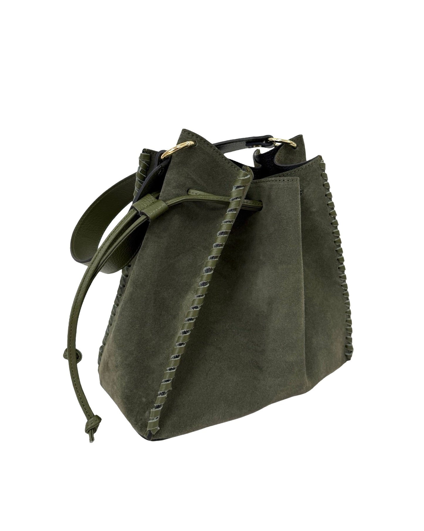 BORSA IMMA IN PELLE E CAMOSCIO VERDE MILITARE