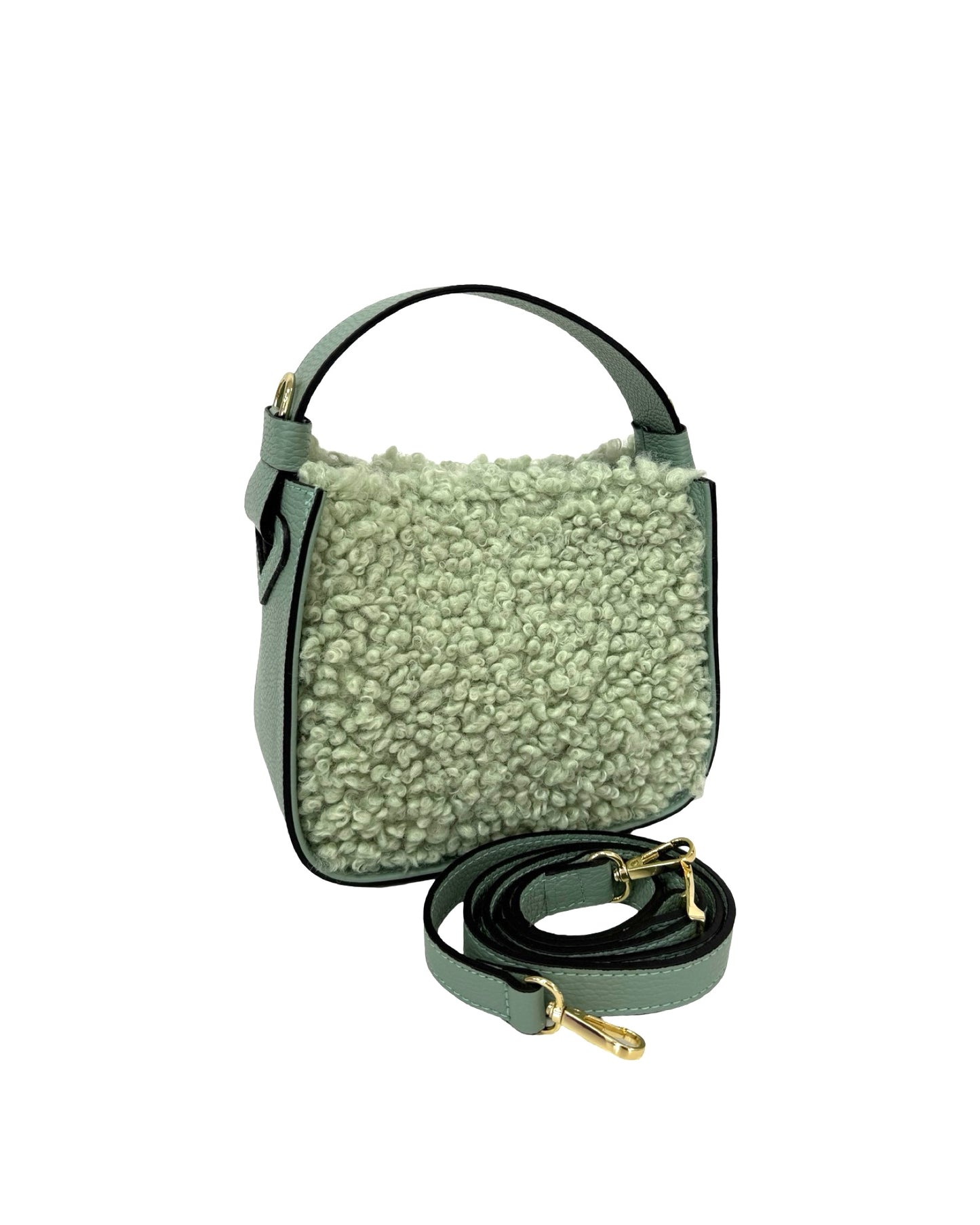 BORSA THEA IN PELLE E TEDDY SINTETICA VERDE MENTA