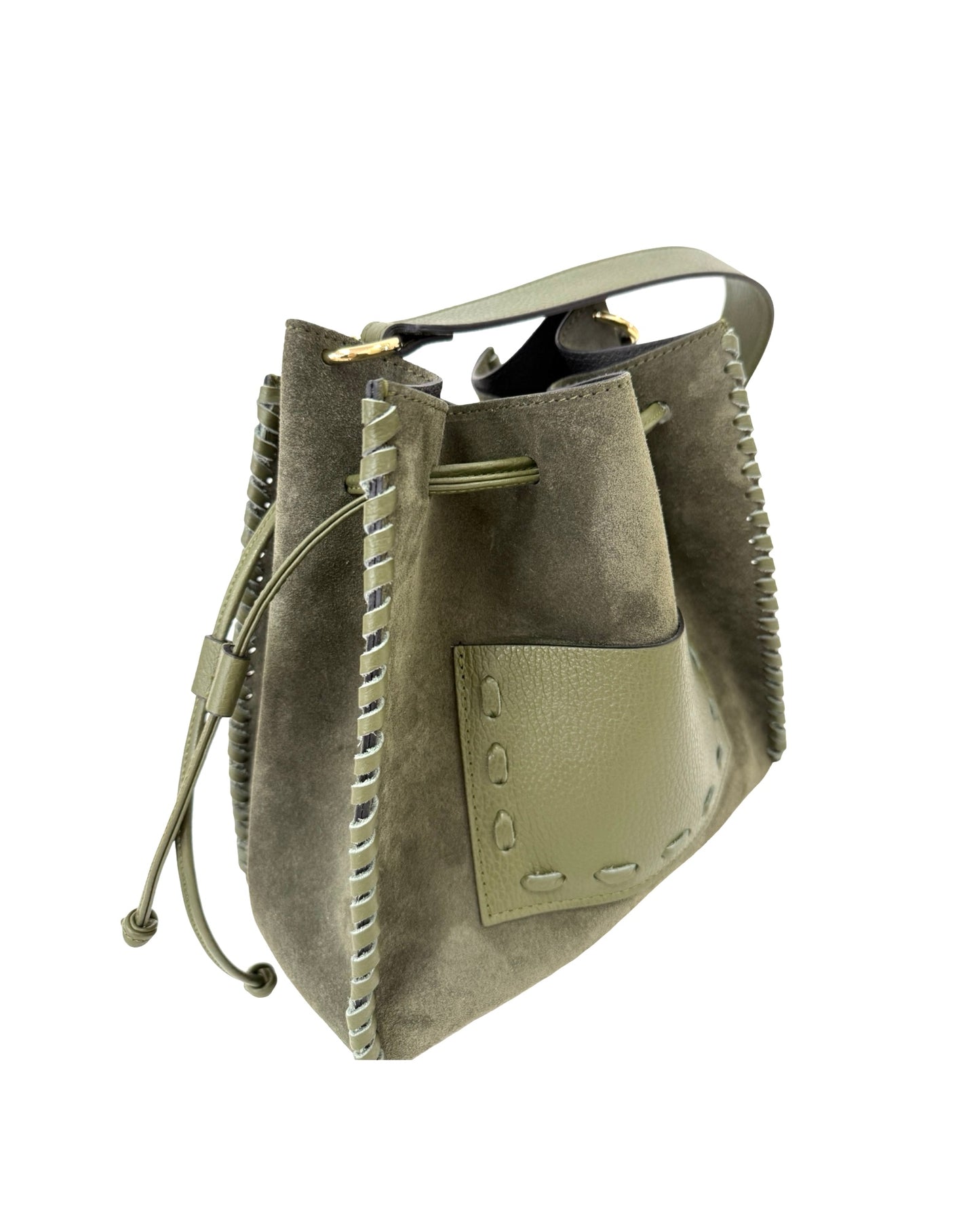 BORSA IMMA IN PELLE E CAMOSCIO VERDE MILITARE