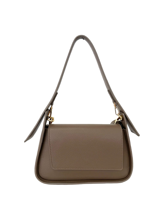 BORSA OLIVIA IN PELLE TAUPE SCURO