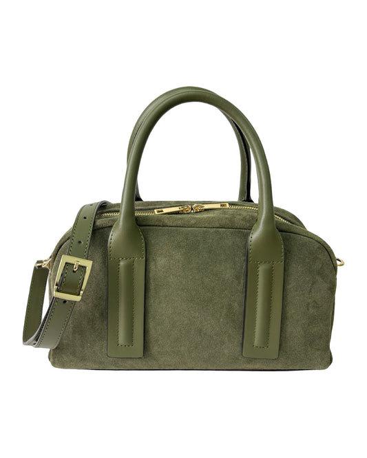 BORSA CHANTAL IN PELLE E CAMOSCIO VERDE MILITARE