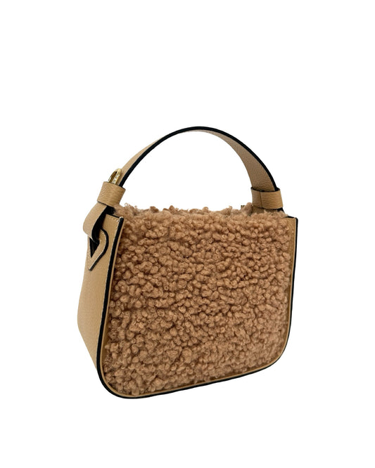 BORSA THEA IN PELLE E TEDDY SINTETICA CAMEL