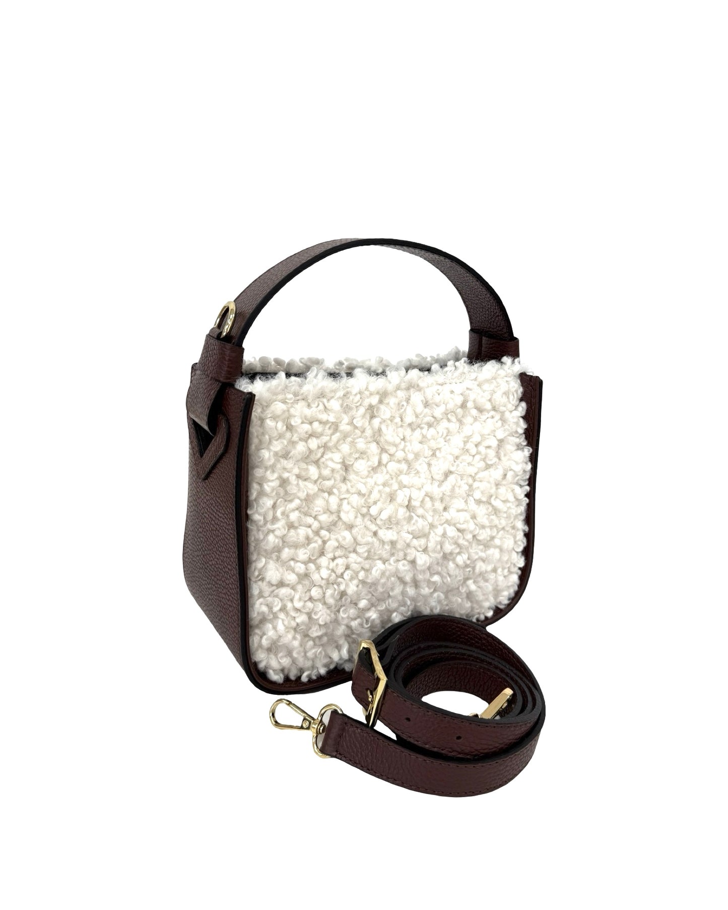 BORSA THEA IN PELLE E TEDDY SINTETICA BIANCA E MARRONE