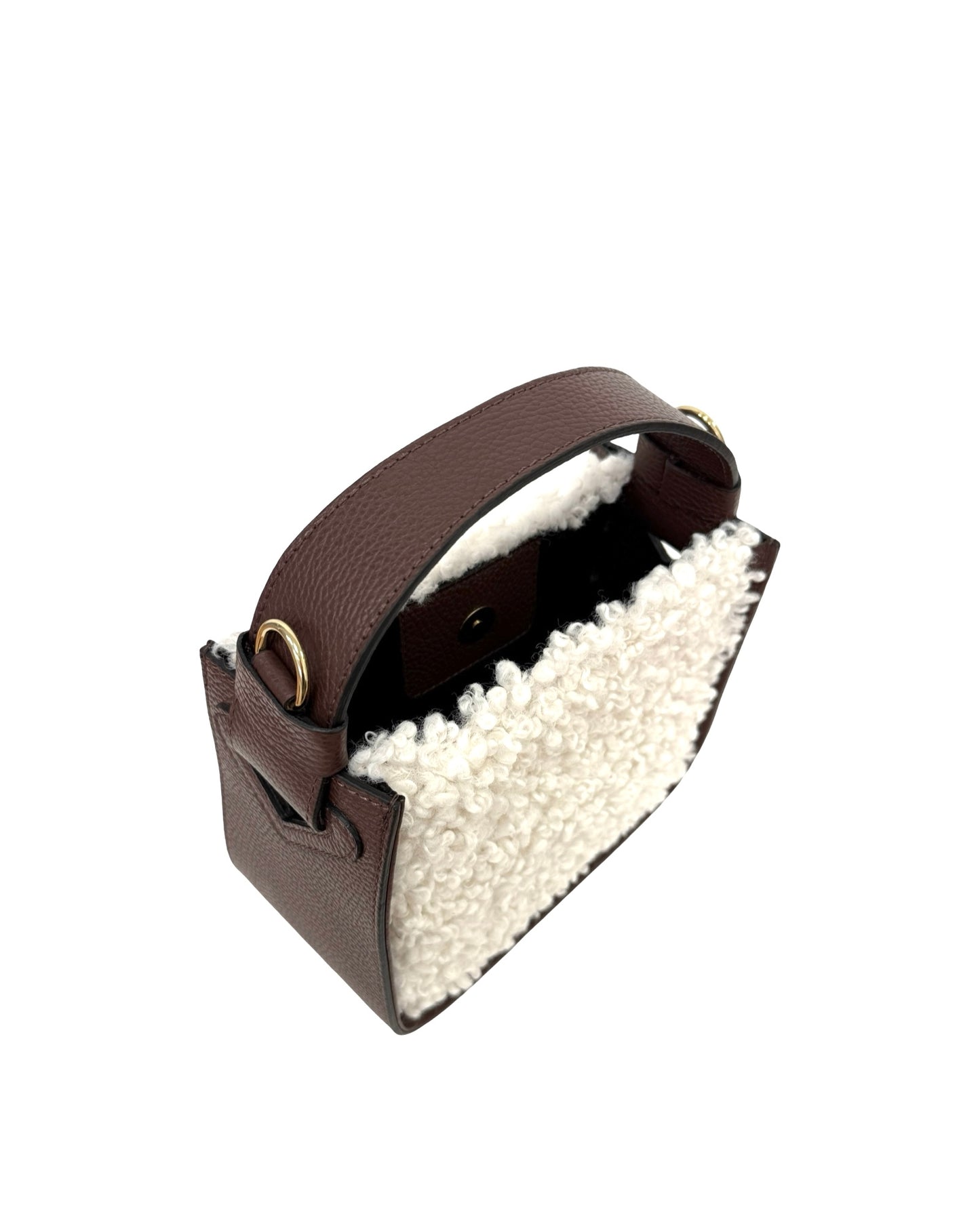 BORSA THEA IN PELLE E TEDDY SINTETICA BIANCA E MARRONE