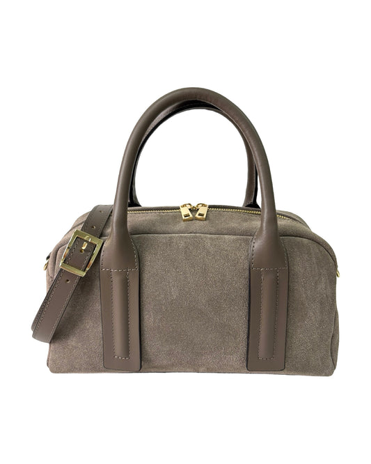 BORSA CHANTAL IN PELLE E CAMOSCIO TAUPE SCURO