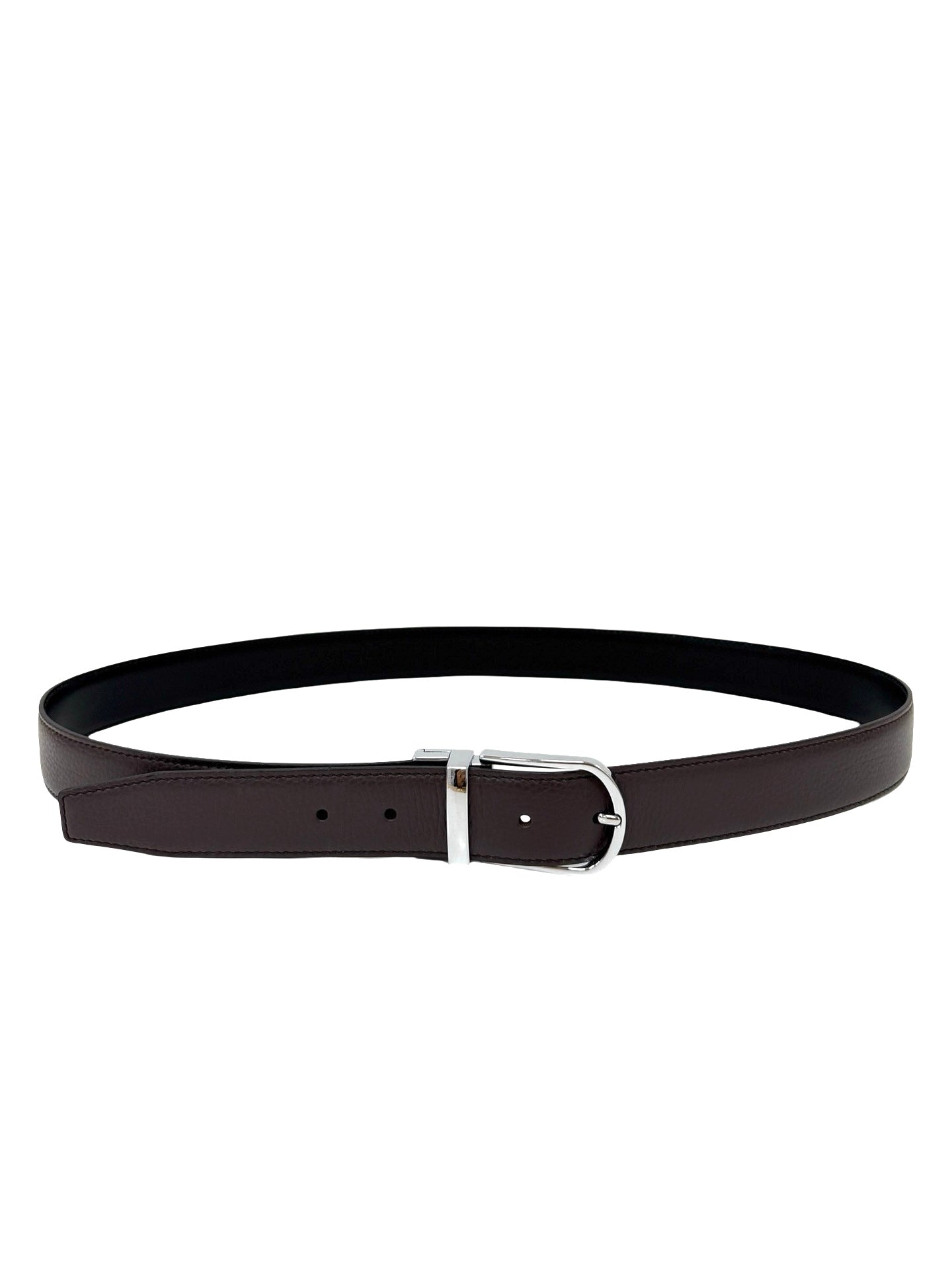CINTURA IN VERA PELLE MARRONE SCURO METALLO ARGENTO