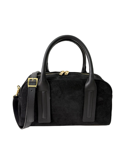 BORSA CHANTAL IN PELLE E CAMOSCIO NERO