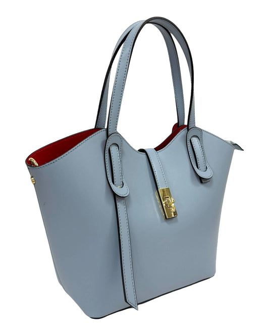 BORSA LEA VERA PELLE CELESTE